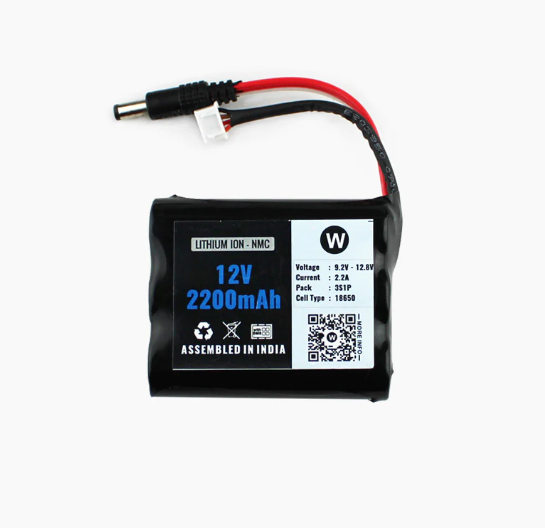 Wattnine 12V 2200mAh 2.2A Lithium ion NMC Battery Include BMS