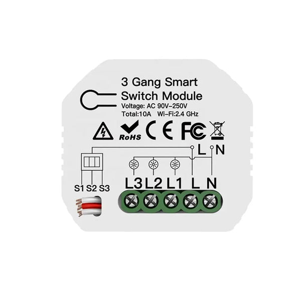 3 GANG Mini WiFi Smart Switch Control With Regular Wall Switch (3 GANG SWITCH) Miragegrove