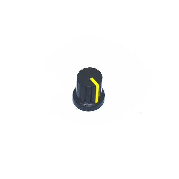 15mm x 15mm Black & Yellow Plastic Knob for 6mm Knurled Shaft Potentiometer Miragegrove