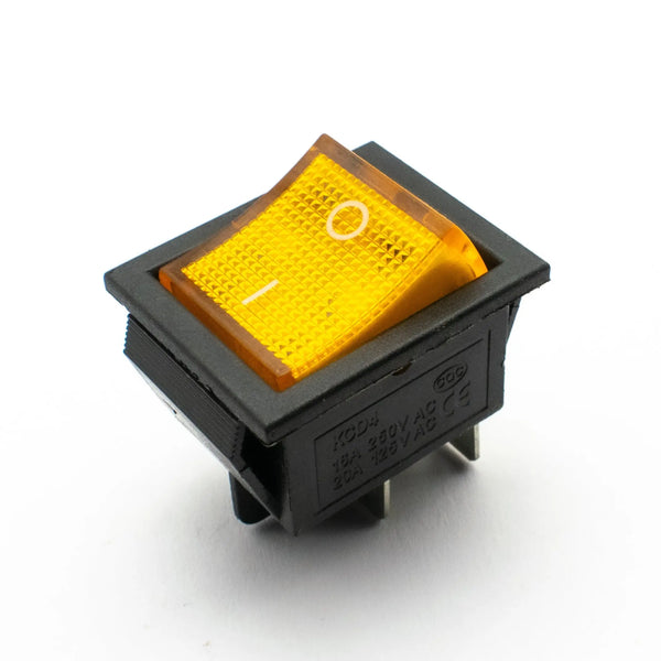 KCD4 16A 250V DPST ON-OFF Rocker Switch with Yellow Light Miragegrove