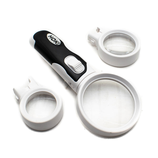 Interchangeable Magnifying Glass with LED Light - 3 Lens Set (2x + 3.5x + 10x) - MirageGrove