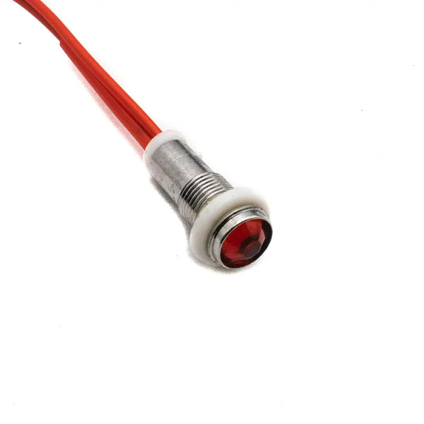 10mm AC Red Power Indicator Light with Wire and Metal Body Miragegrove