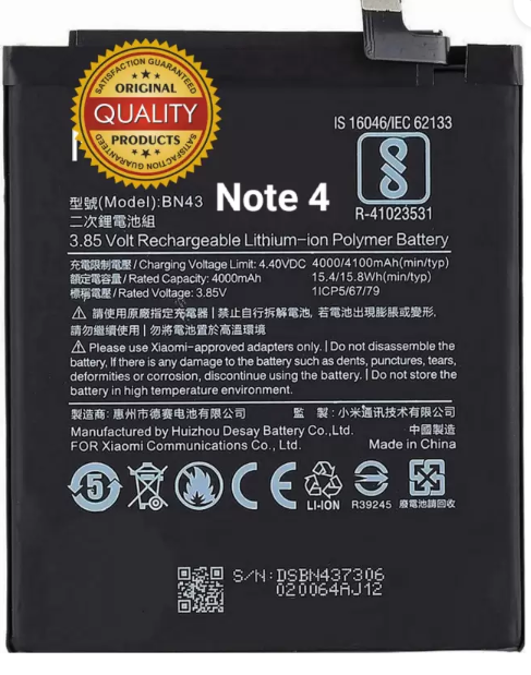 BN43 4100mAh Mobile Battery For Xiaomi Mi Redmi Note 4